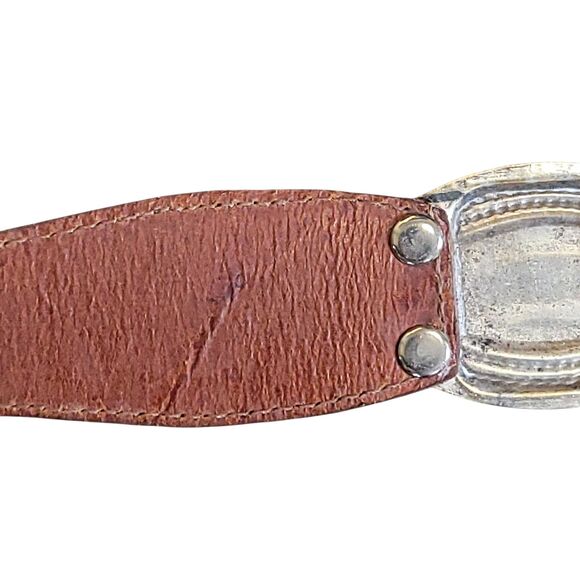 Fossil Leather Belt Women Neutral Tan Size XL Silverplated Santa Fe Style - Picture 11 of 13